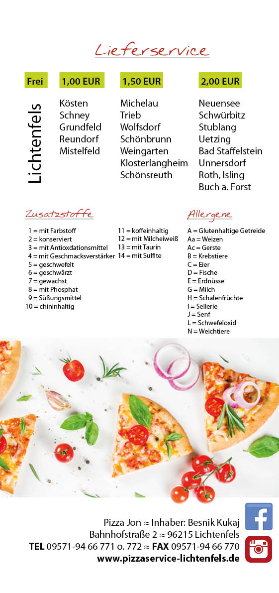 Speisekarte Pizza Jon Lichtenfels Seite 8